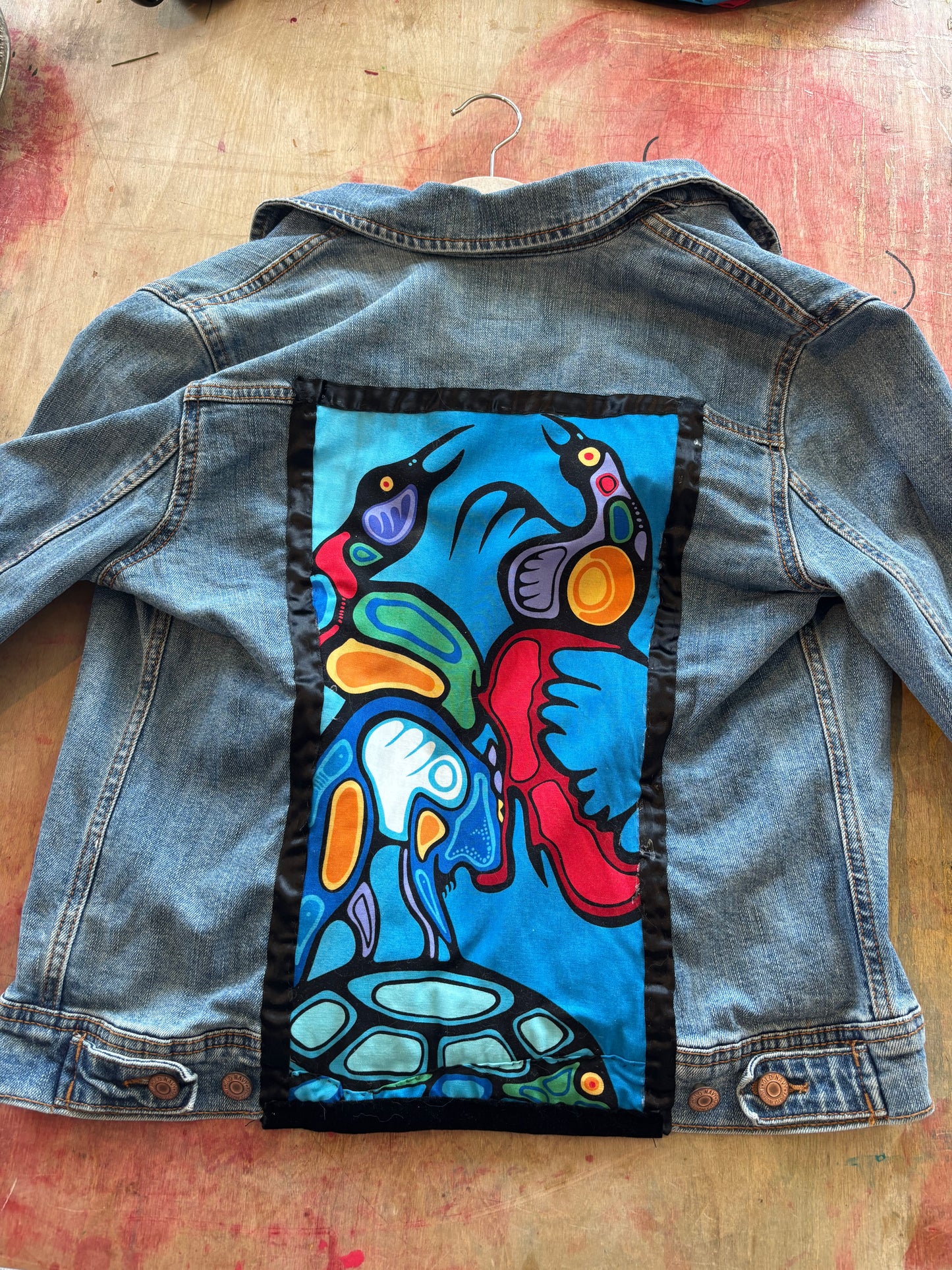 Ojibwe Pattern Jean Jacket and Matching Side Bag