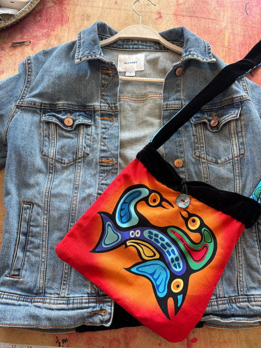 Ojibwe Pattern Jean Jacket and Matching Side Bag
