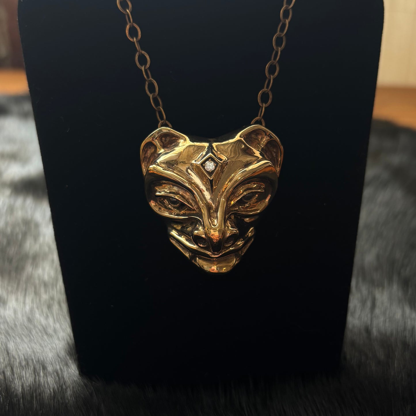 Bronze Spirit Bear Mask Pendent + Chain - Gina Mae Schubert