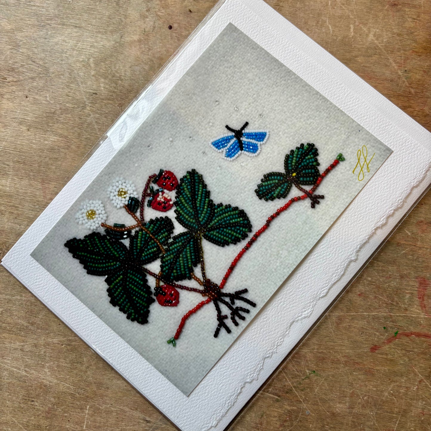 Metis Beaded Strawberries and Butterfly Photographic Greeting Card