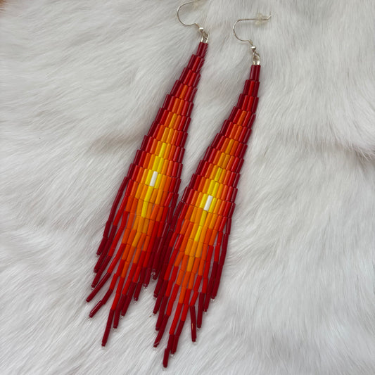 Bugle Bead Long Flame Earrings
