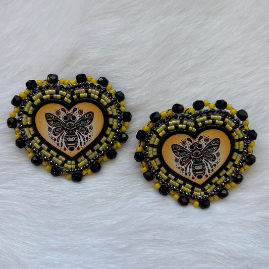 Honey Bee Flat Stitch Stud Earrings