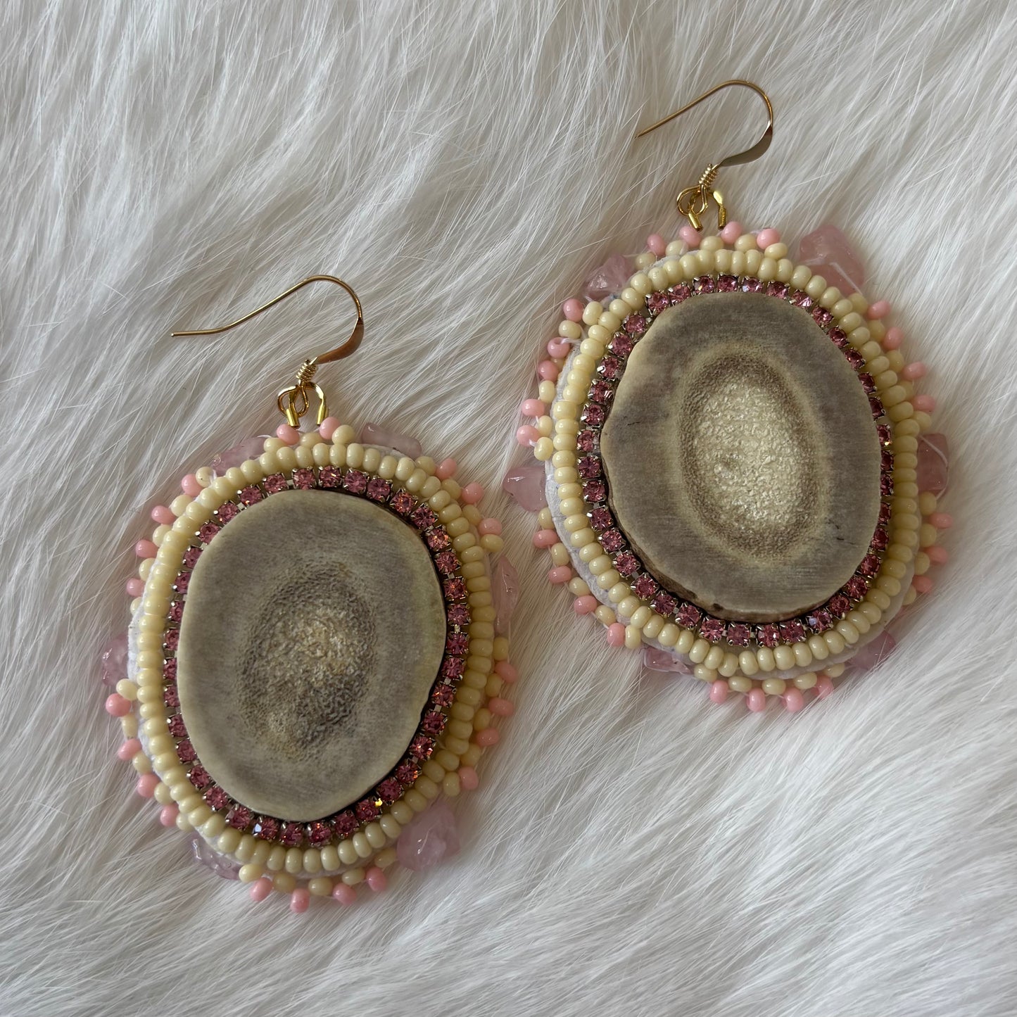 Rose Quartz Bone Antler Earrings