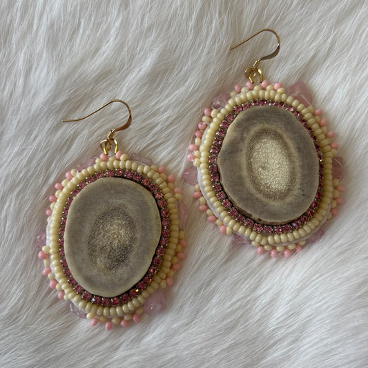 Rose Quartz Bone Antler Earrings