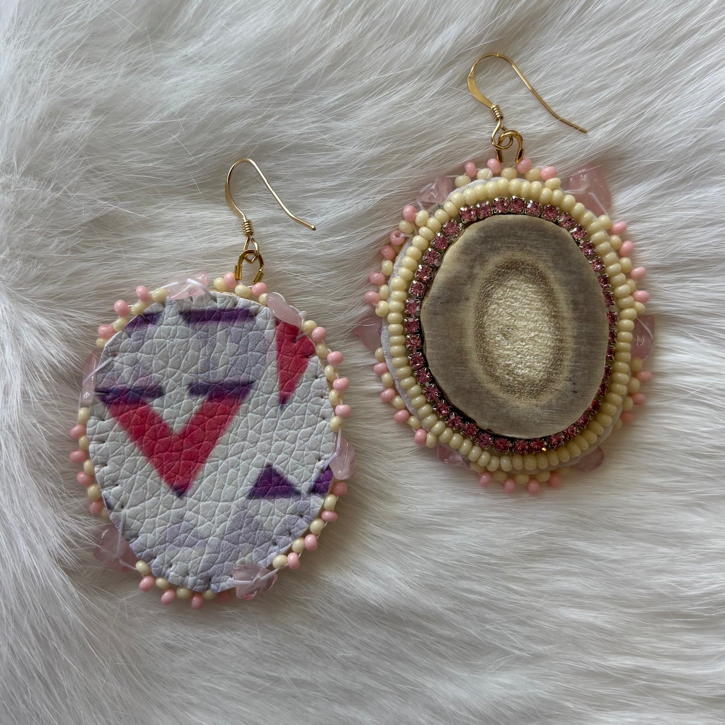 Rose Quartz Bone Antler Earrings