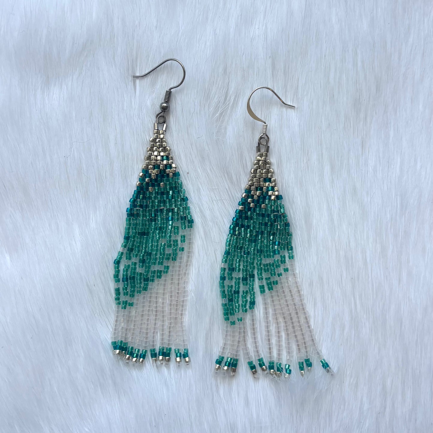 Blue and White Short Fringe Earrings