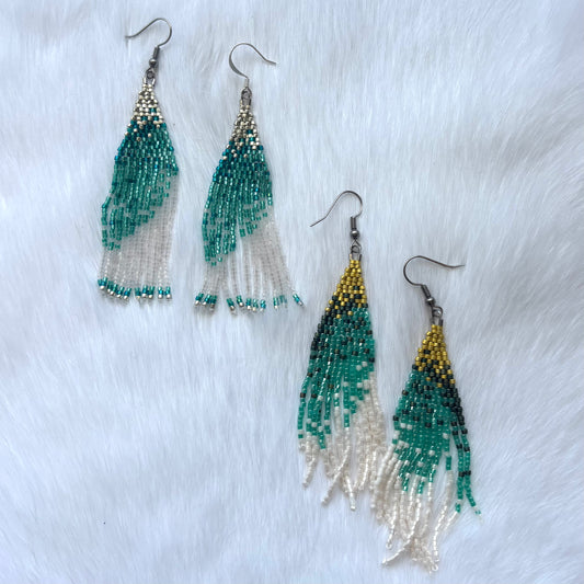 Blue and White Short Fringe Earrings