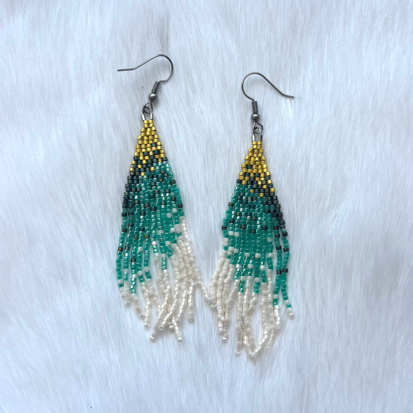 Blue and White Short Fringe Earrings