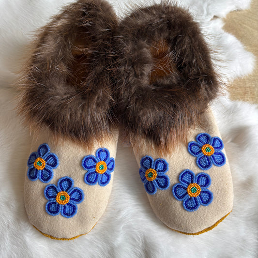 Blue Floral Moccasins - Size 8