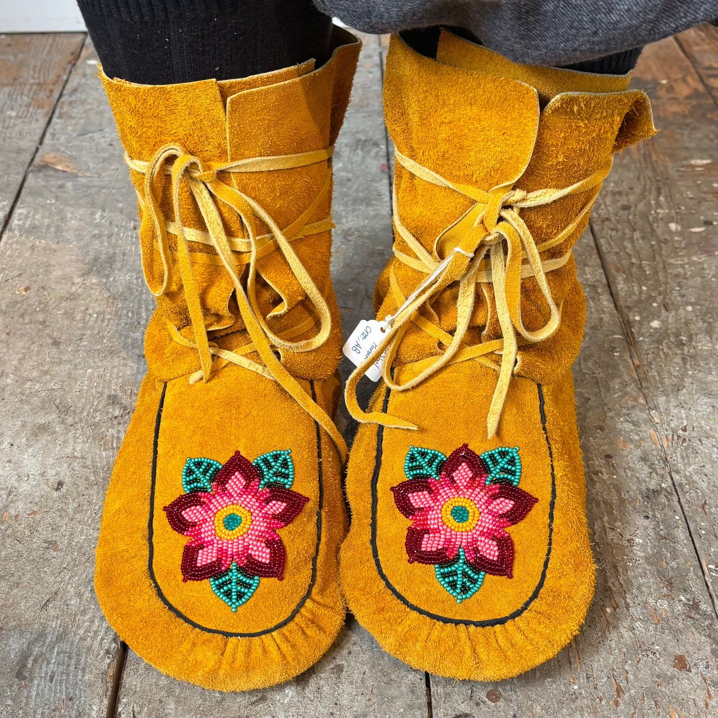 Pink Floral Wrap Around Moccasins - Size 10