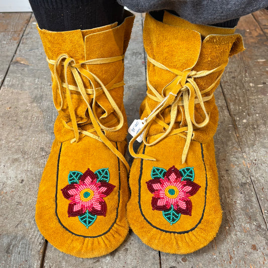 Pink Floral Wrap Around Moccasins - Size 10