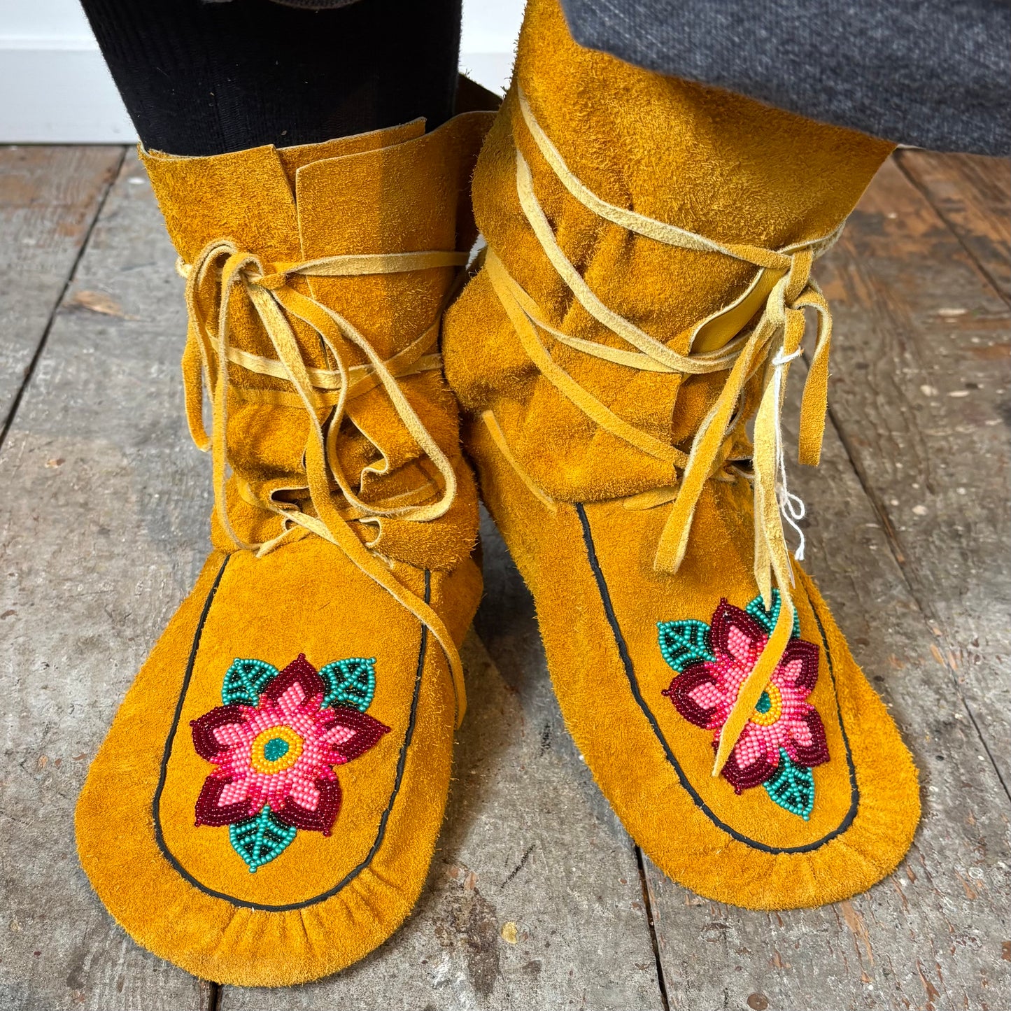 Pink Floral Wrap Around Moccasins - Size 10