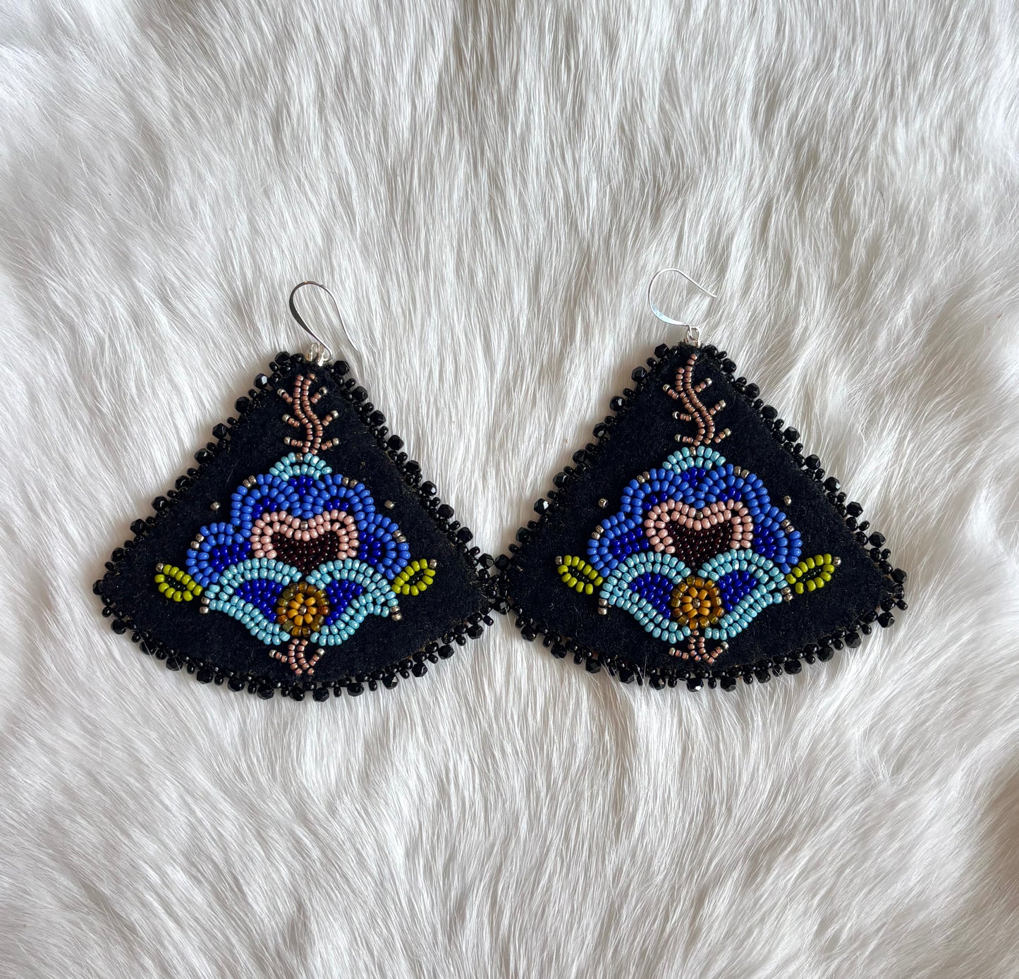 Blue Floral Wedge Earrings