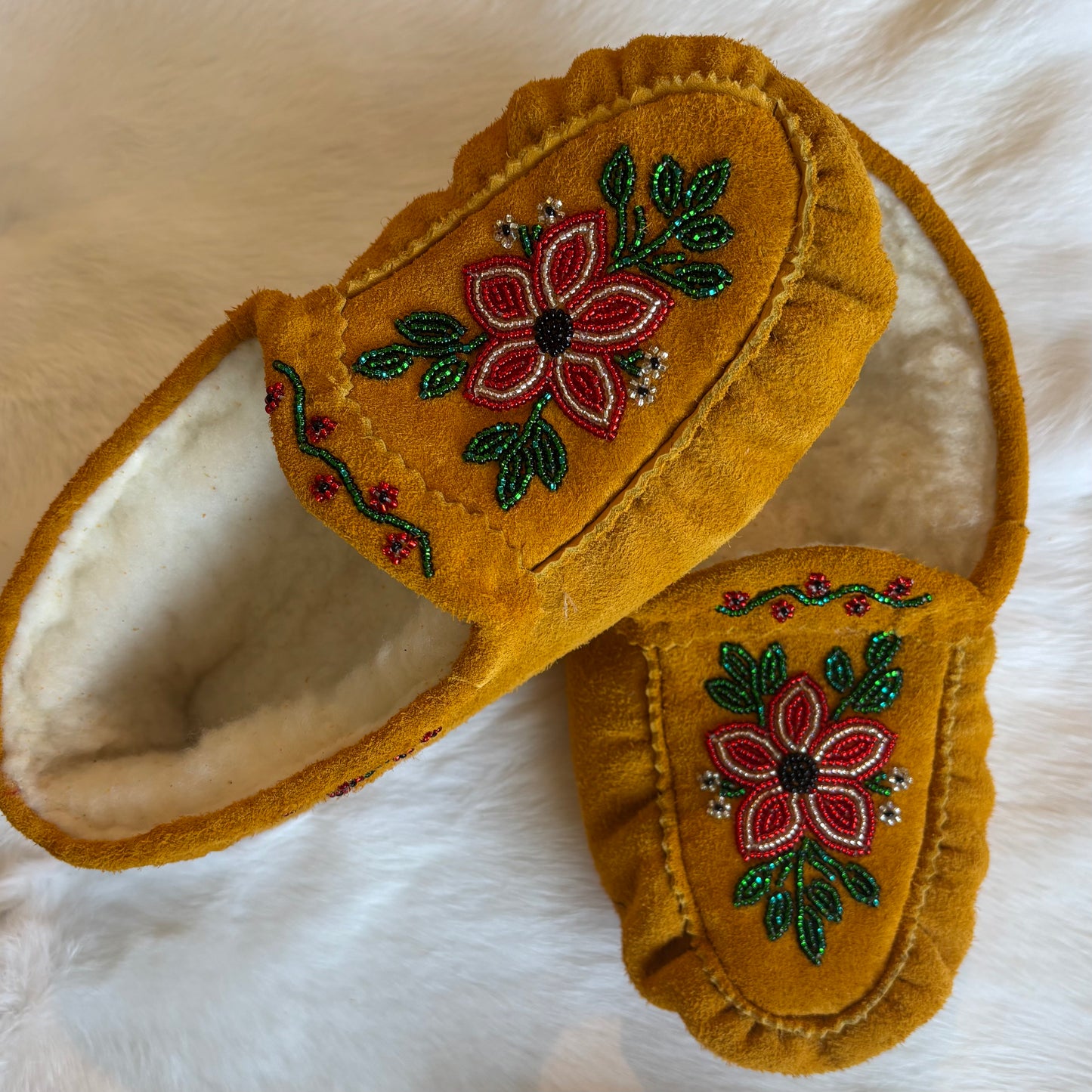 Red and Silver Floral Moccasins - Size 8