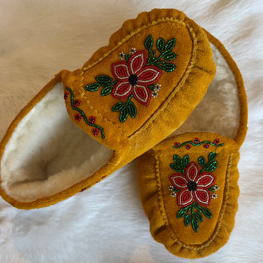 Red and Silver Floral Moccasins - Size 8