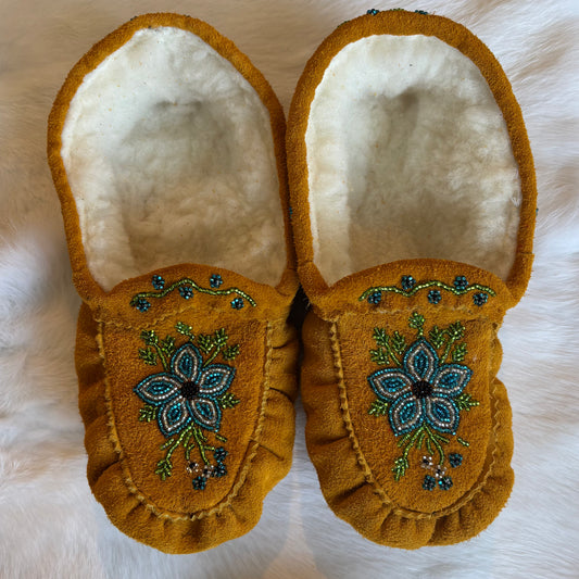 Blue and Silver Floral Moccasins - Size 8.5