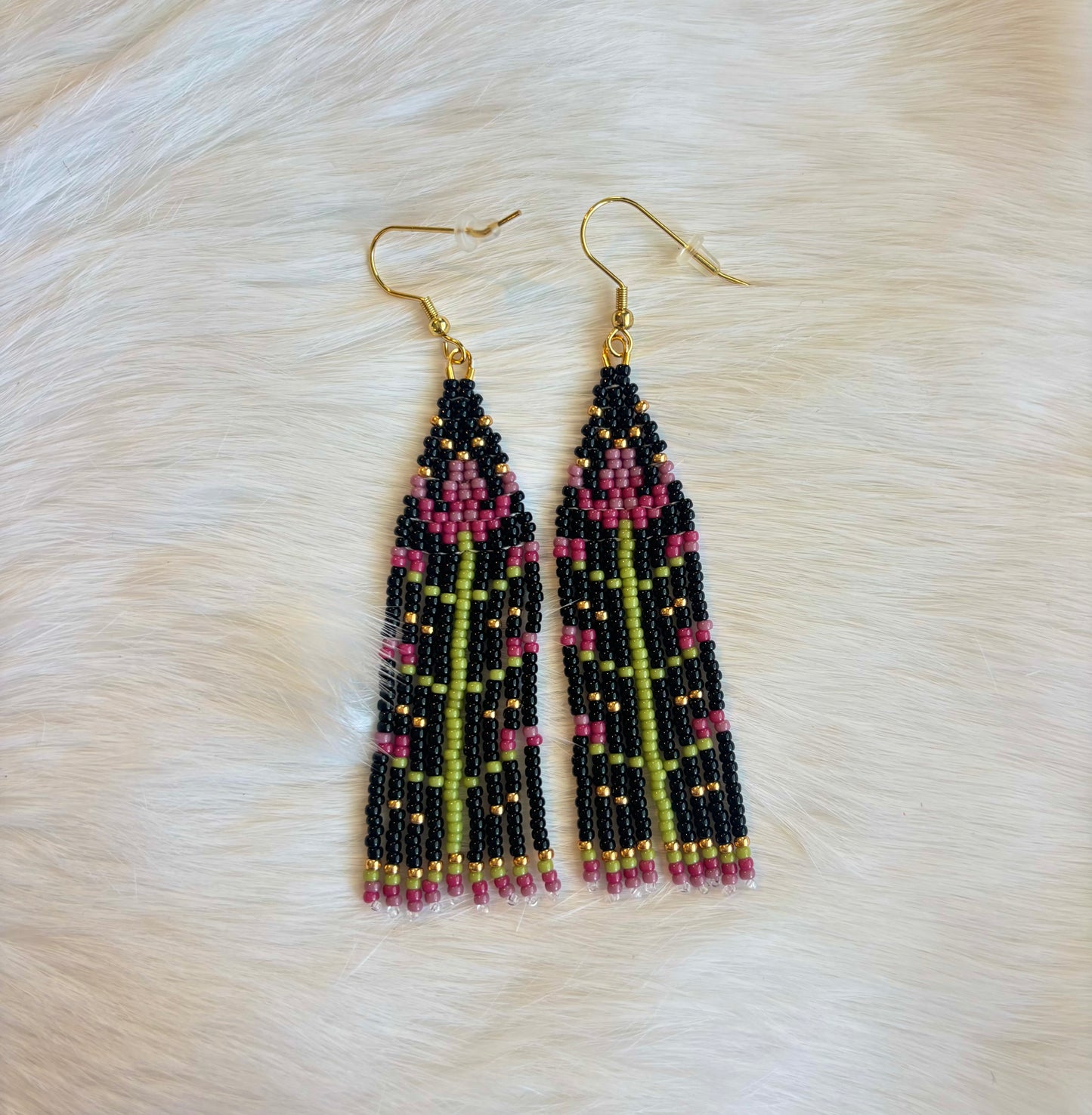 Pink Flower with Black or White Background Earrings