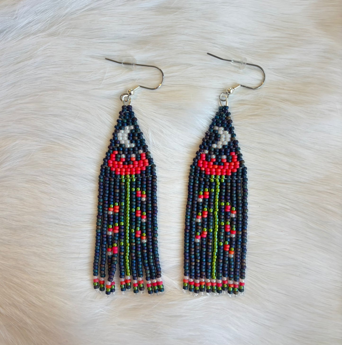 Crescent Moon with Flower and Stem Earrings