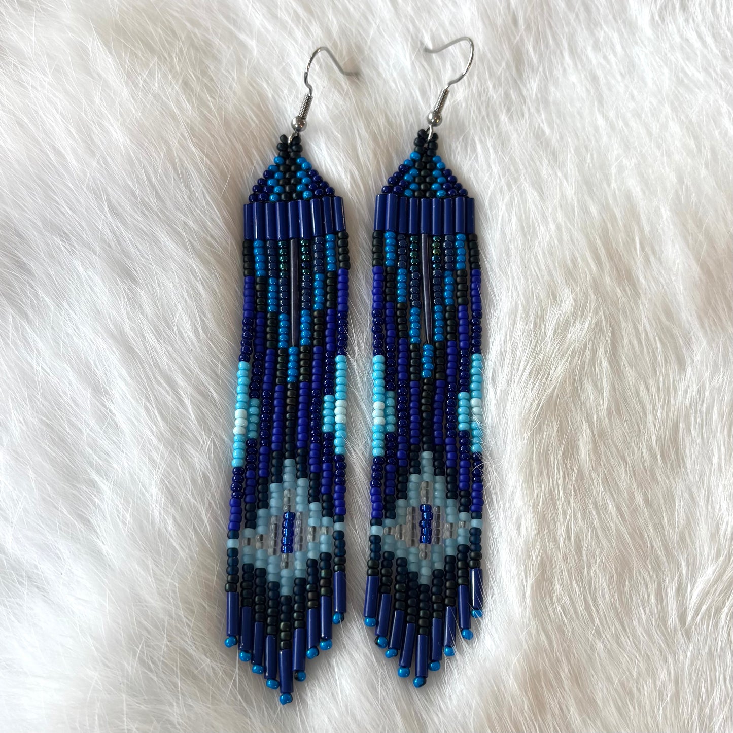 Blue Quill Fringe Earrings