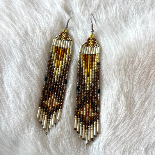 White and Yellow Quill Fringe Earrings
