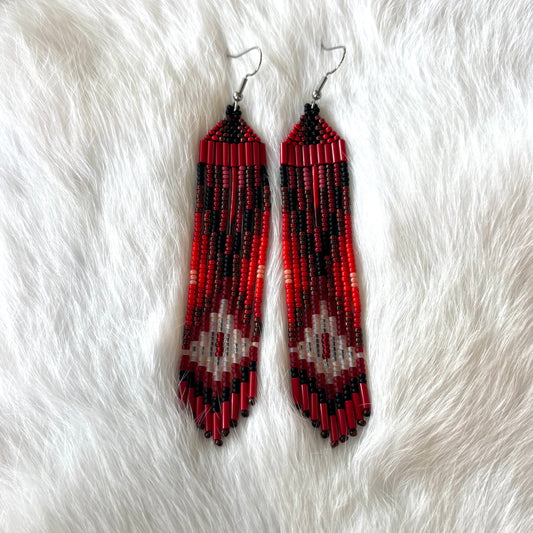 Red Quill Fringe Earrings