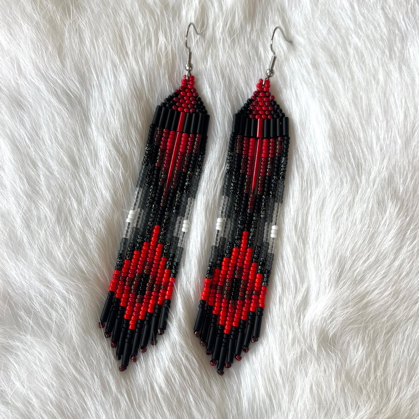 Red and Black Quill Fringe Earrings