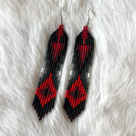 Red and Black Quill Fringe Earrings
