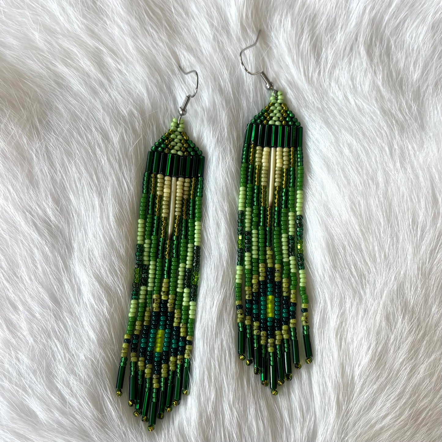 Green Quill Fringe Earrings