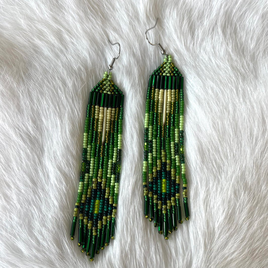 Green Quill Fringe Earrings
