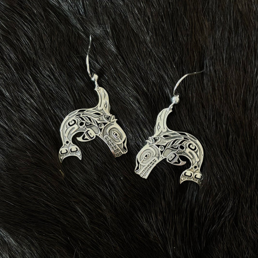"Killer Whale" Silver Dangle Earrings - Gina Mae Schubert