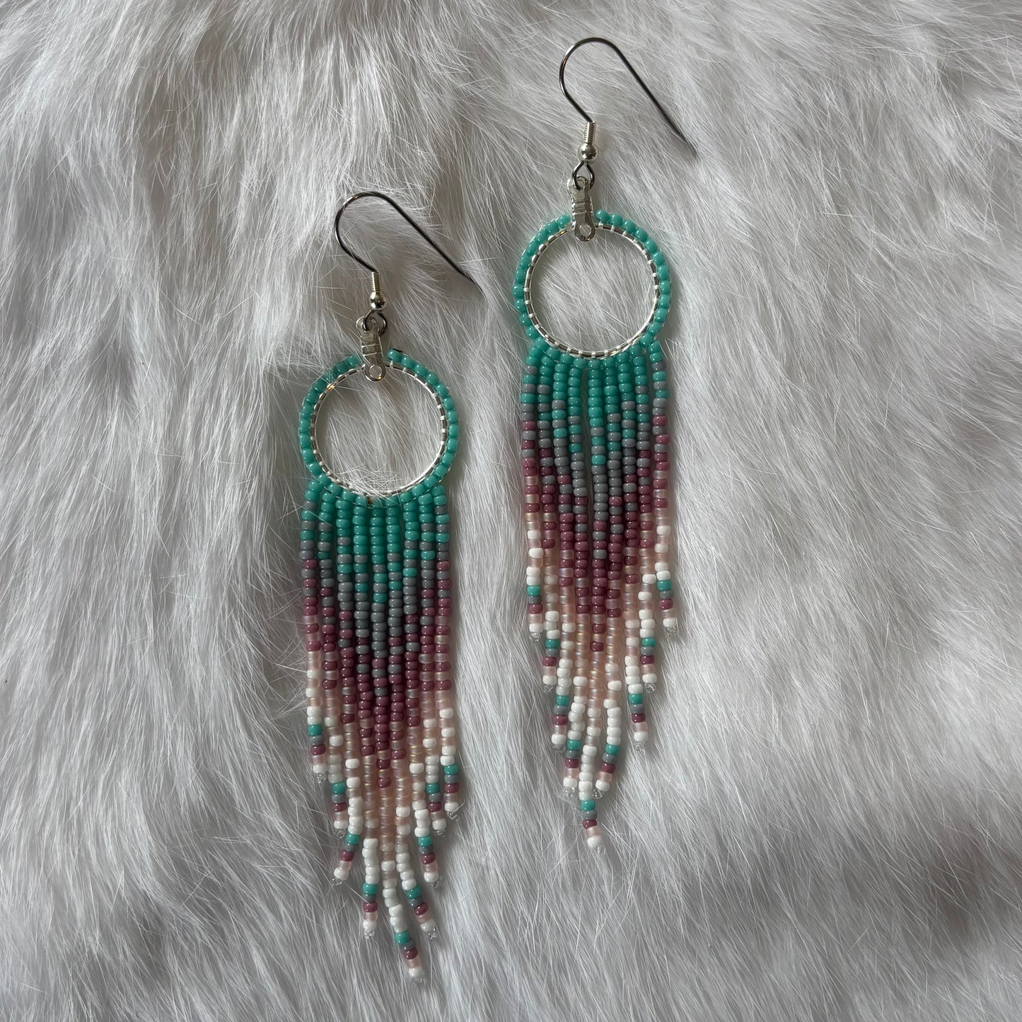 Hoop Earrings with Beaded Fringe - Assorted Colours
