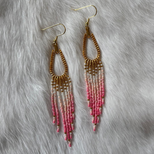 Gold Plated Small Teardrop Hoop Earring with Fringe - Various Colours
