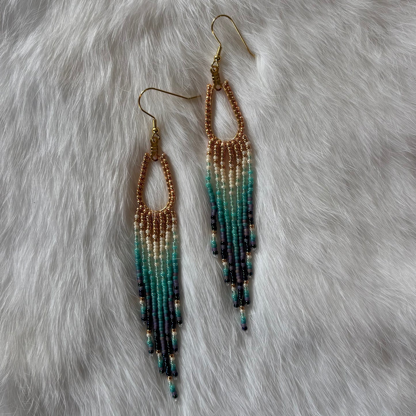 Gold Plated Small Teardrop Hoop Earring with Fringe - Various Colours