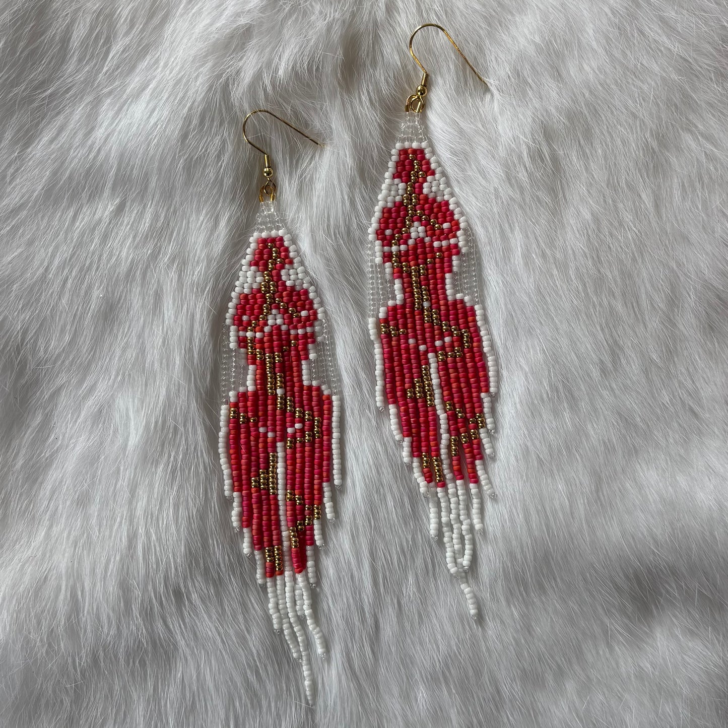 Beaded Woman's Body Fringe Earrings - Blue & Pink