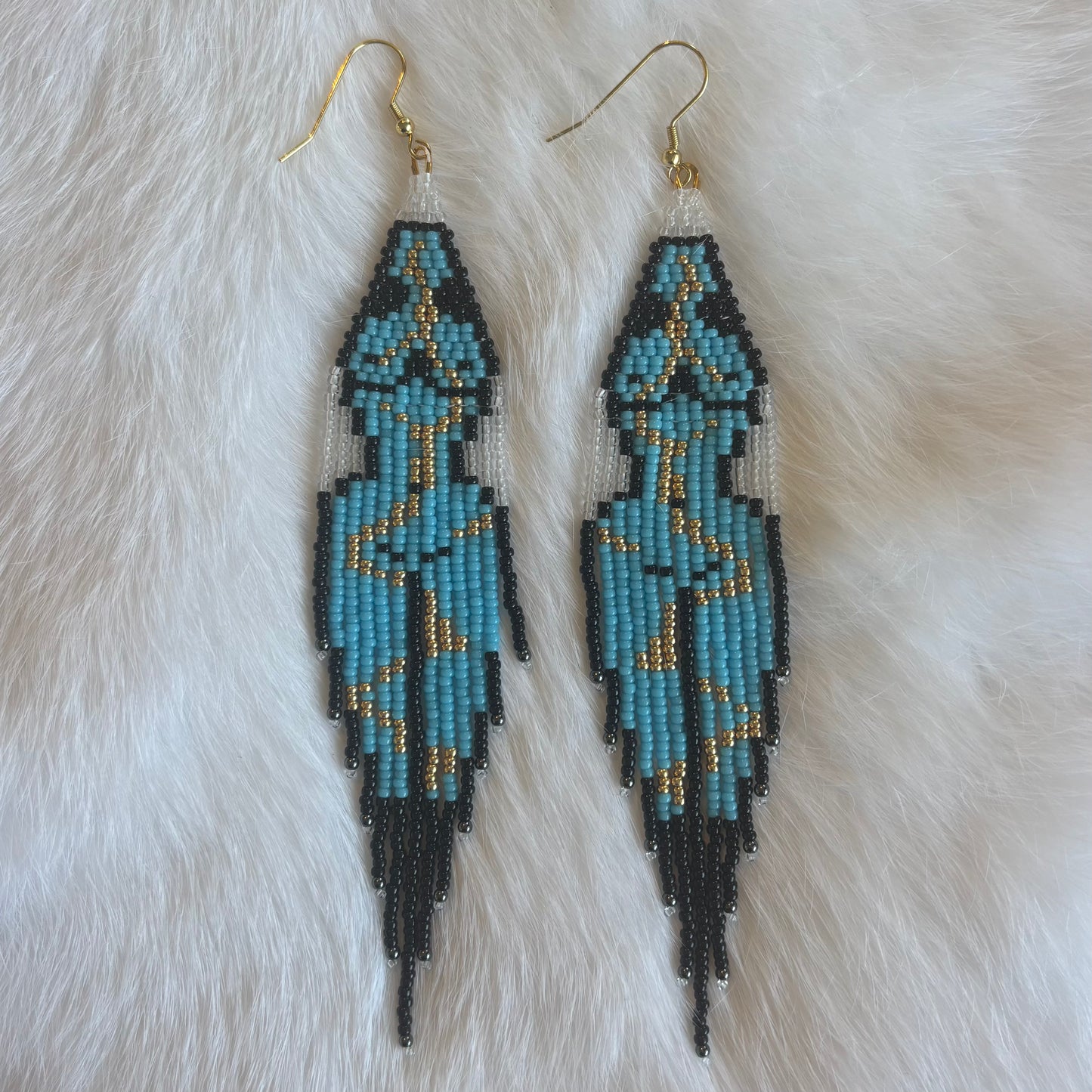 Blue Beaded Woman's Body Fringe Earrings