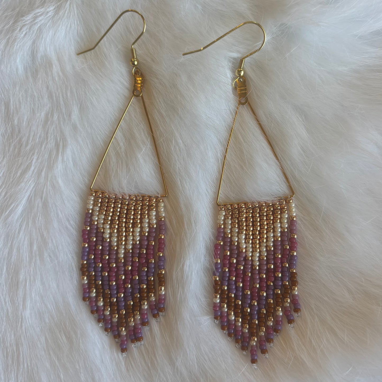 Mauve Triangle Hoop With Fringe Earrings