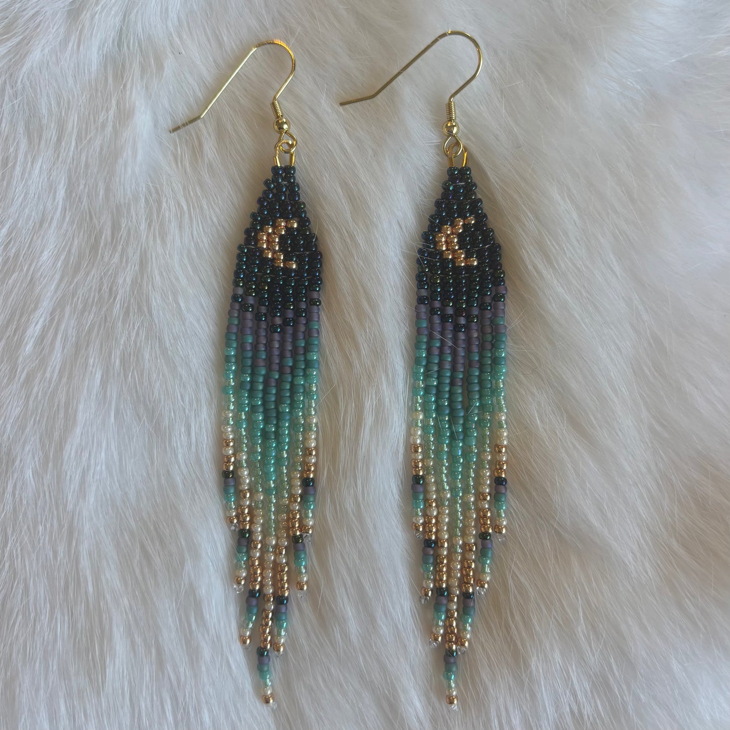 Crescent Moon Ocean Colour Fringe Earrings
