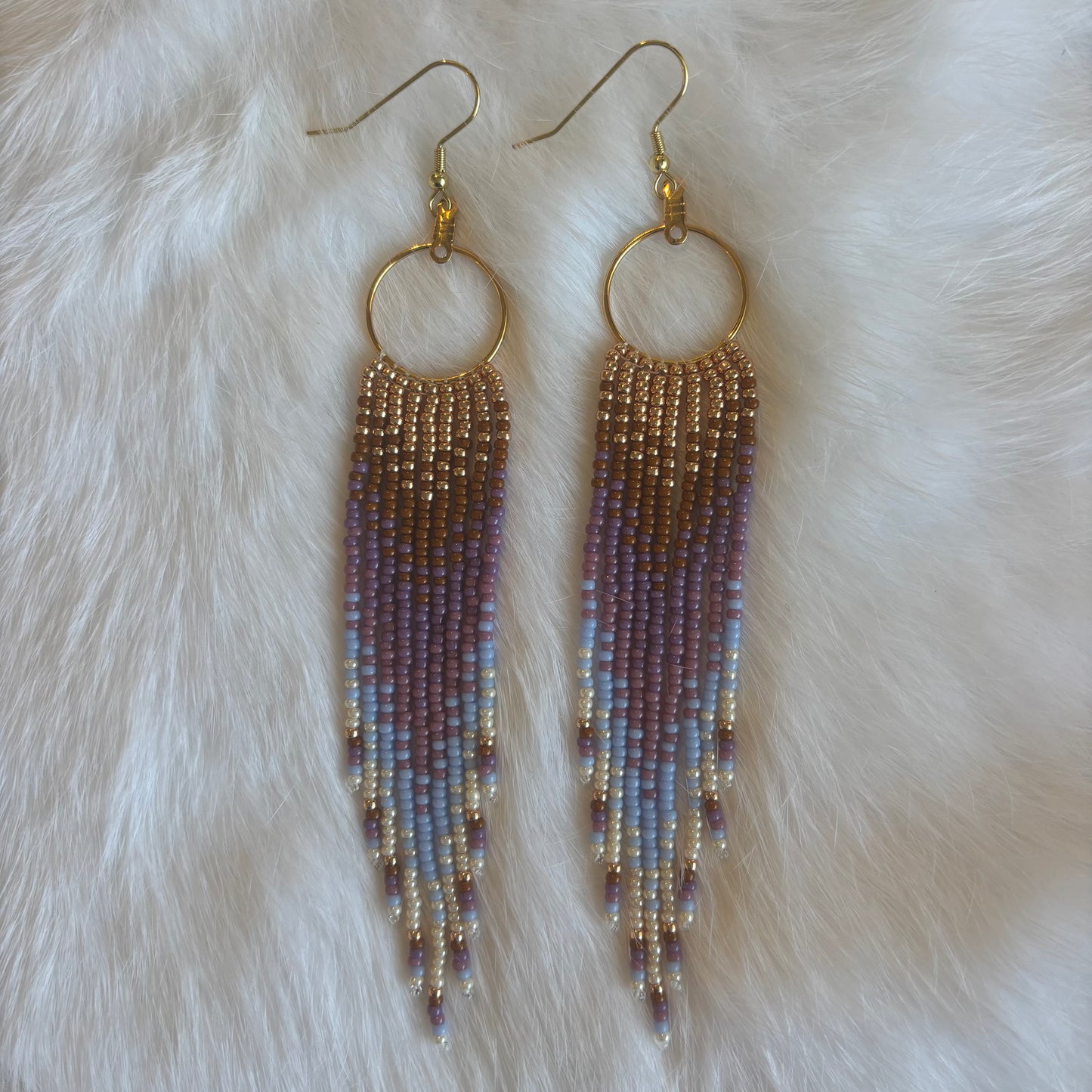 Hoop Earrings with Beaded Fringe - Assorted Colours