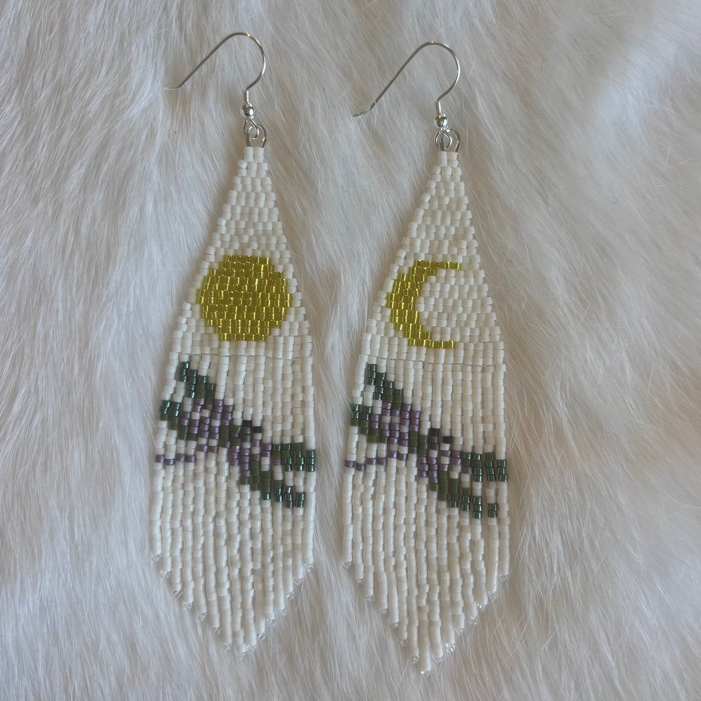 Asymmetrical Green and Purple Dragonfly Fringe Earrings