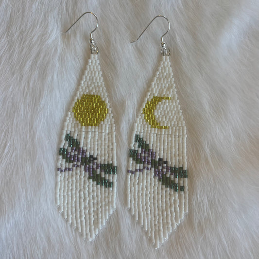 Asymmetrical Green and Purple Dragonfly Fringe Earrings