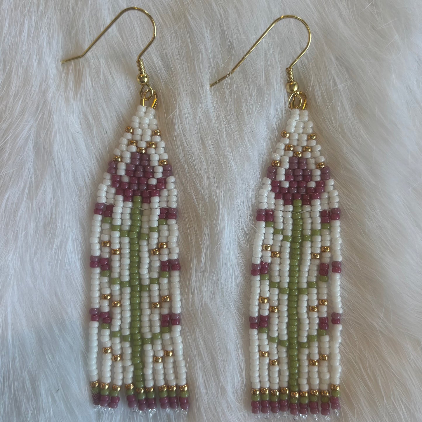 Pink Flower Fringe Earrings