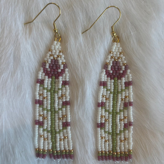 Pink Flower Fringe Earrings
