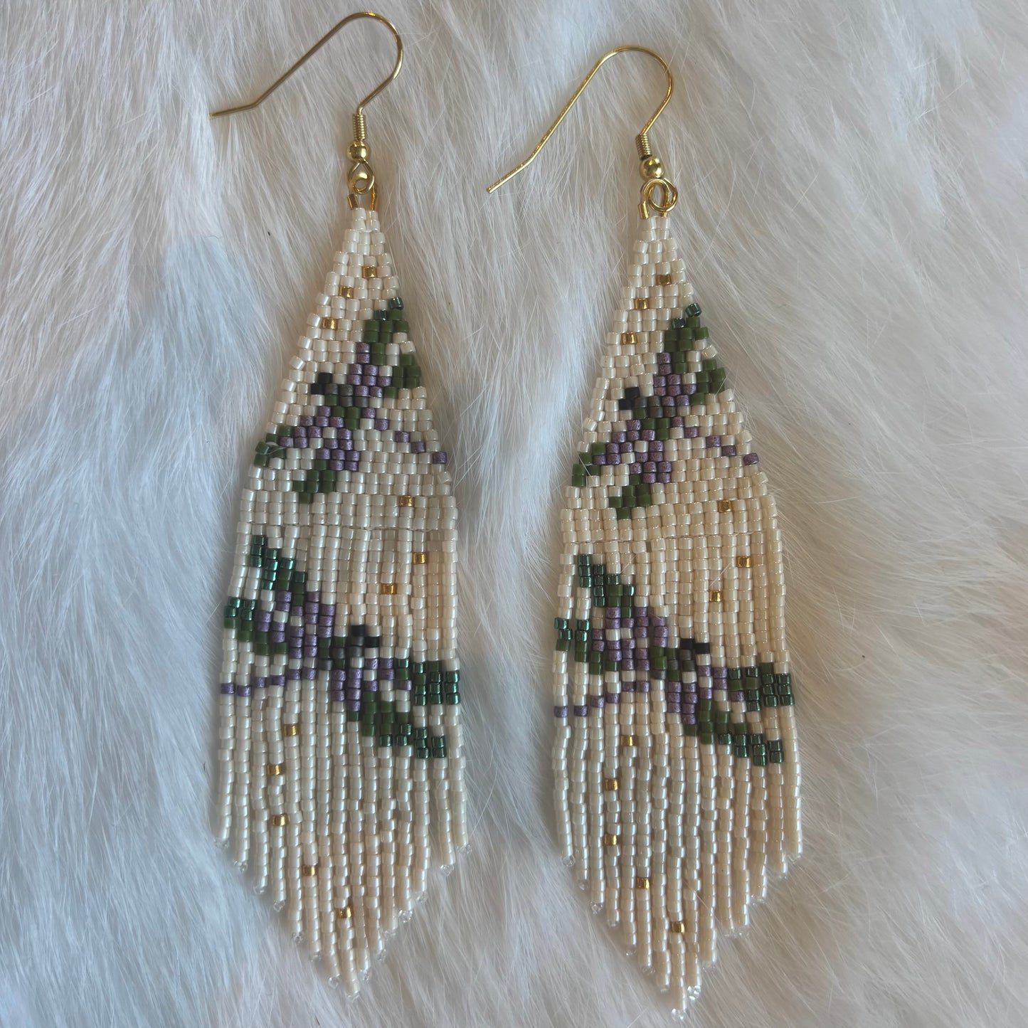 Green and Purple Dragonfly Fringe Earrings