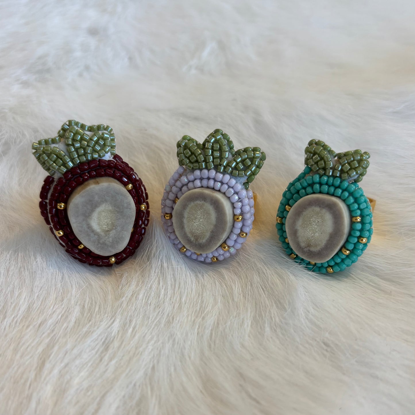 Beaded Brass Antler Rings - Various Colours