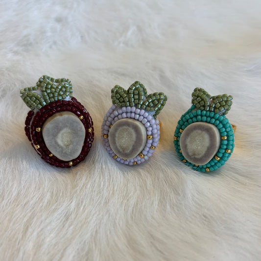 Beaded Brass Antler Rings - Various Colours