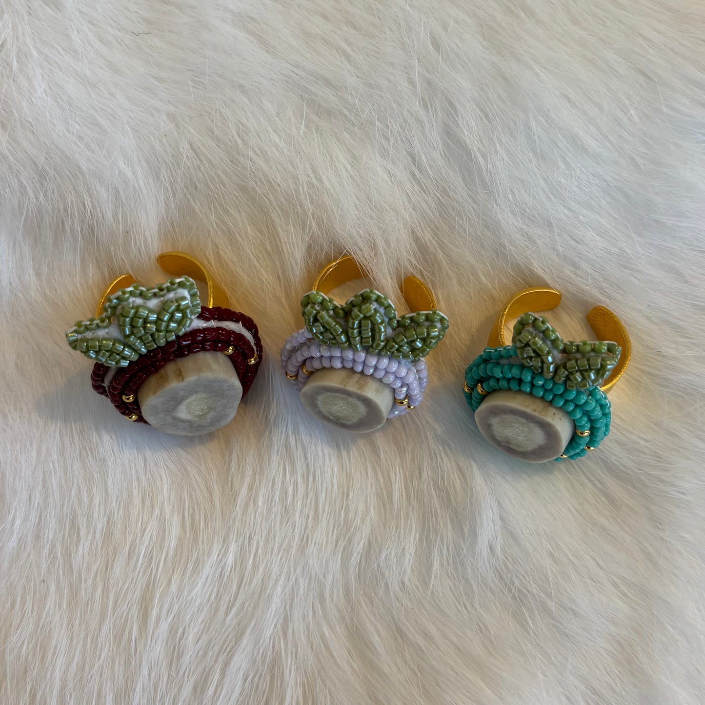 Beaded Brass Antler Rings - Various Colours