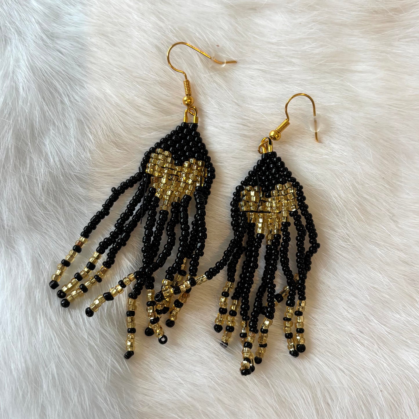 Black and Gold Heart Dangle Earrings