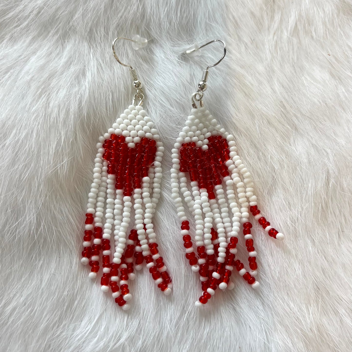 Red and White Heart Dangle Earrings