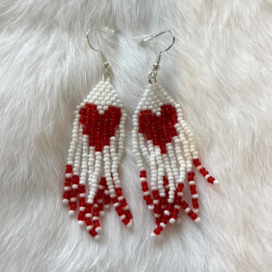 Red and White Heart Dangle Earrings