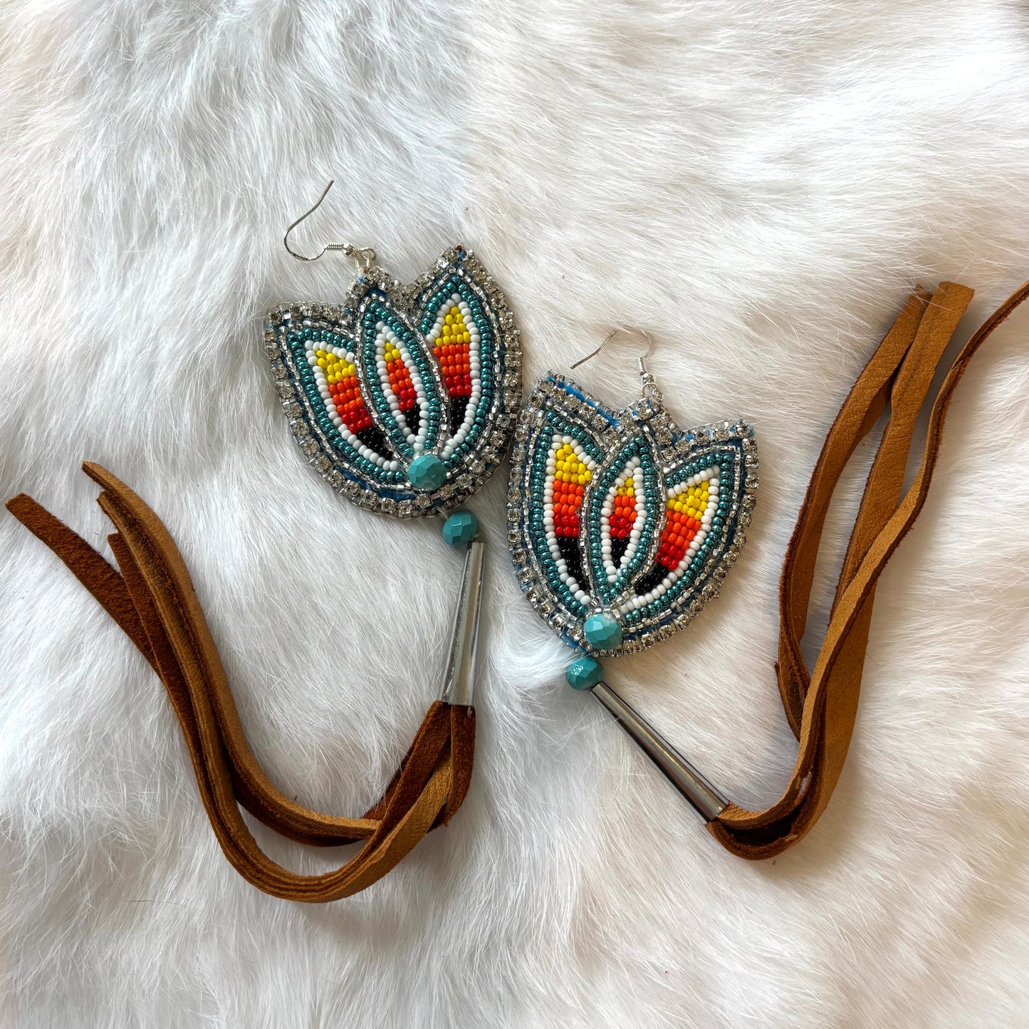 Floral Dangle With Jingle Drop Leather Earrings